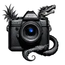 A Basilisk Coiled Around a Camera body tattoo design idea