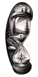 family and forest and hour glass and compass golf course tattoo design idea