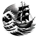 Sail boat big wave tattoo design idea