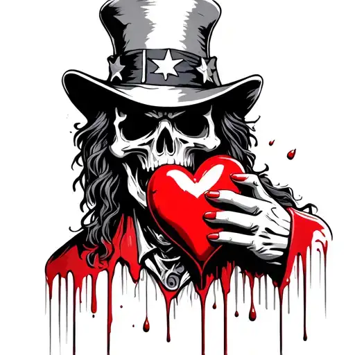 uncle sam grim reaper eating a blood red heart with blood dripping tattoo design idea