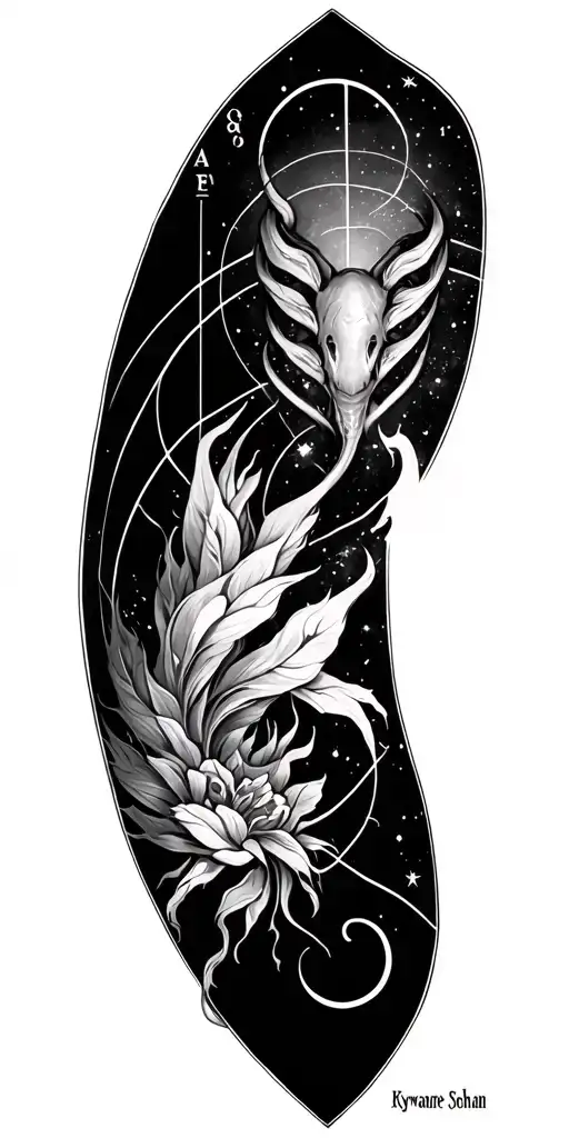Astrological sign Cancer and name Aurore Erwann Kyrian Sohan tattoo design idea