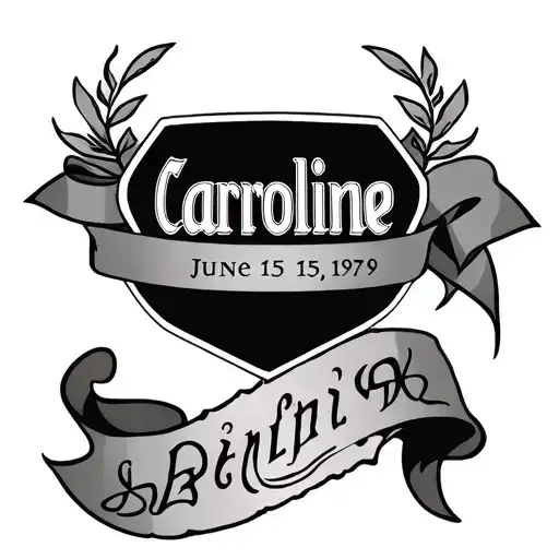 chest tattoo for man with the name Caroline and birthdate June 15 1979 in Roman numerals  tattoo design idea