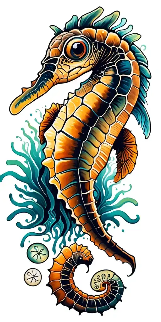 sea turtle jelly fish seahorse sand dollar tattoo design idea