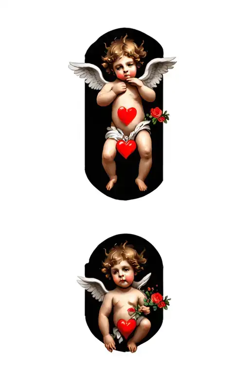 cherub with red heart  tattoo design idea