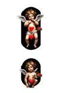 cherub with red heart  tattoo design idea
