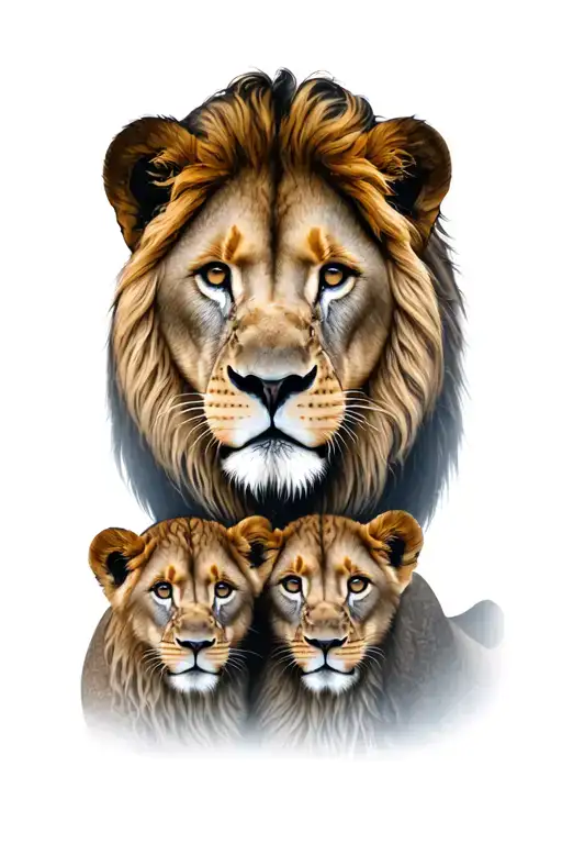 lion with two cubs face only tattoo design idea