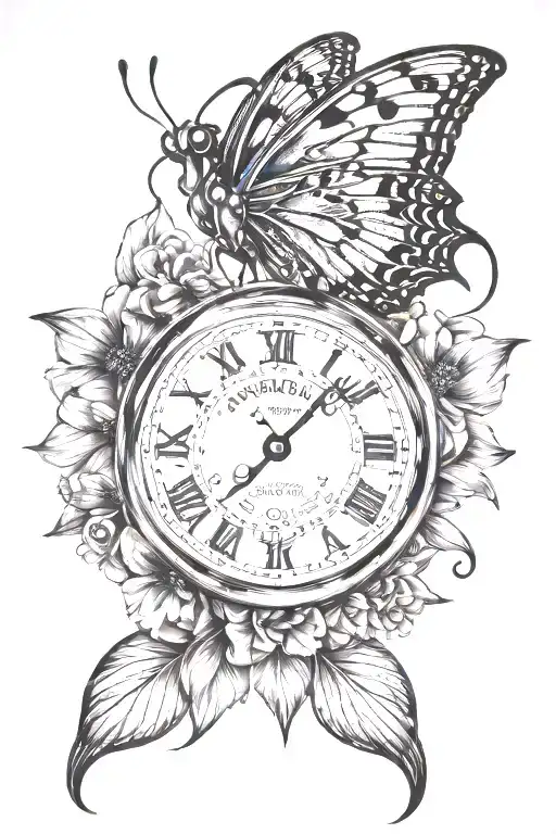 western, stopwatch, butterfly wings, tattoo design idea
