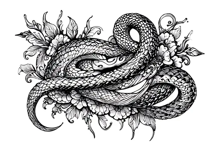 filigree, snake wrapping, collarbone femme fatale tattoo design idea