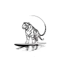 The tiger stands on surfedusk and is surfing tattoo design idea