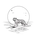 The tiger stands on surfedusk and is surfing tattoo design idea