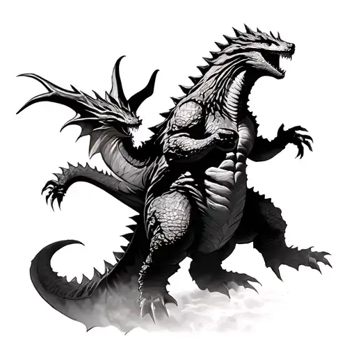 godzilla and king ghidorah tattoo design idea