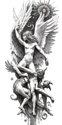 angels fighting devil sunshine cross tattoo design idea