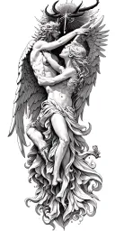 angels fighting devil sunshine cross tattoo design idea