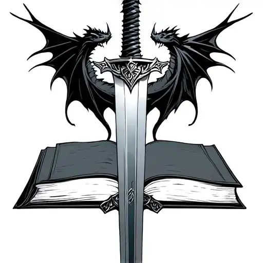 sword of shera with books with rwby moon and dragons  tattoo design idea