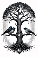 tree of life, 3 little birds, independent, strong female, Roland 4/13/20, Riley 11/27/21, Hazel 3/21/14 tattoo design idea