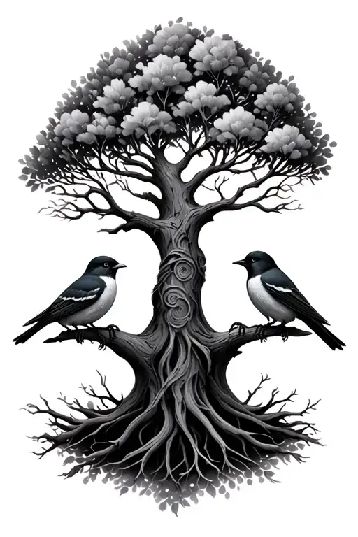 tree of life, 3 little birds, independent, strong female, Roland 4/13/20, Riley 11/27/21, Hazel 3/21/14 tattoo design idea