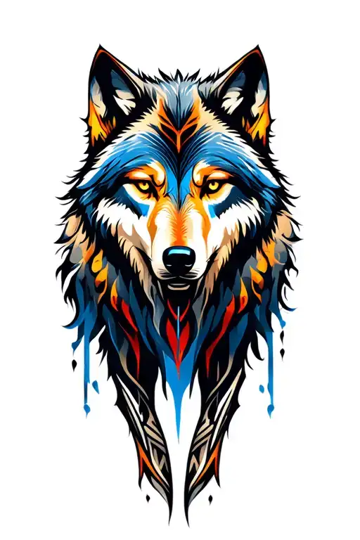 alpha wolf.wounded.scars.devious.leader of the pack.in tribal and abstract design.i want it to look really masculine tattoo design idea