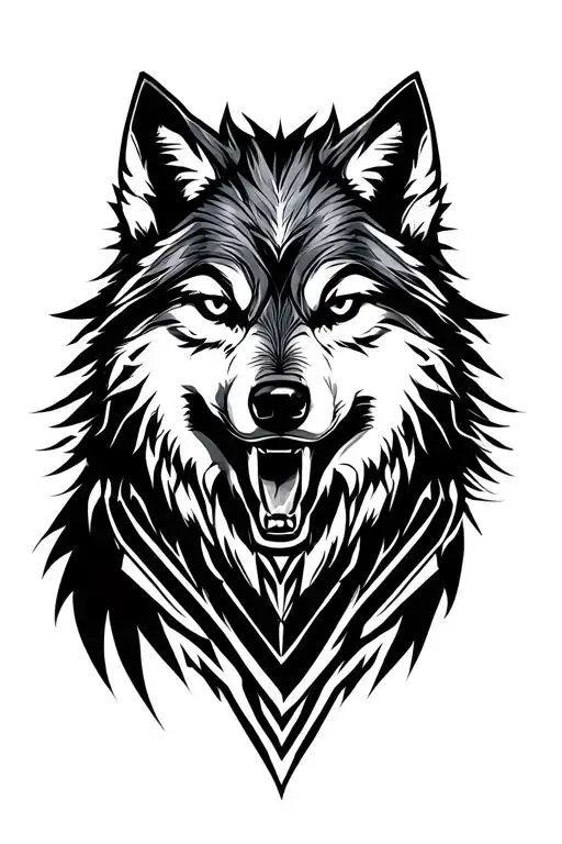 aggressive caucasian wolf tattoo design idea