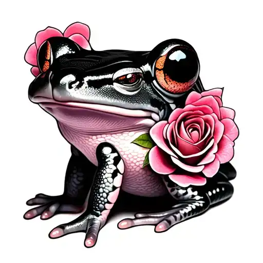 a pink frog with roses for a tribute to my grandma  tattoo design idea