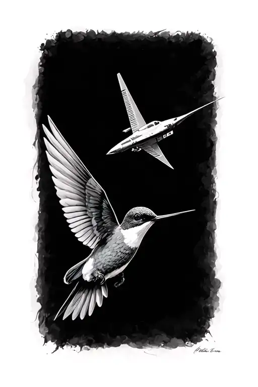 humming bird with SR-71 as shadow flying away tattoo design idea