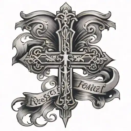 cross with word respect & honor tattoo design idea