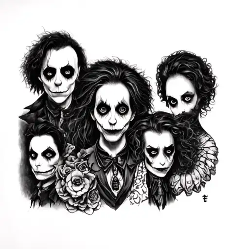 Tattoo sleeve with all of tim Burton's movies tattoo design idea
