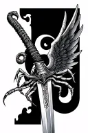 katana sword with wings and a scorpion as the handle tattoo design idea