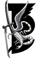 katana sword with wings and a scorpion as the handle tattoo design idea