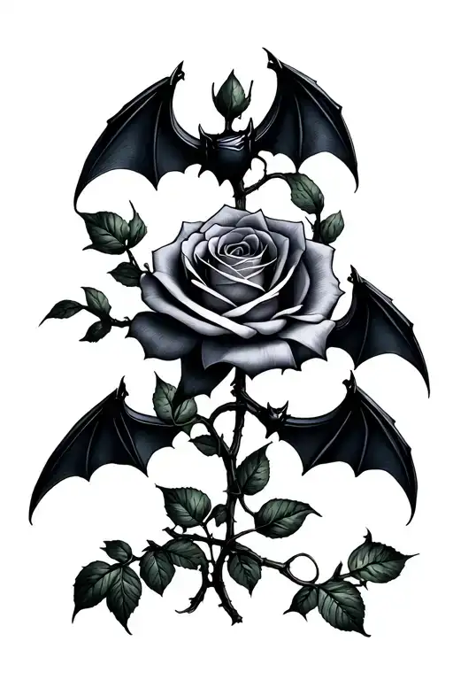three bats with a dead rose intertwined tattoo design idea