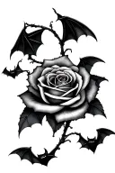 three bats with a dead rose intertwined tattoo design idea