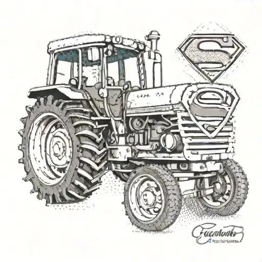 A Superman logo reimagined as a tractor symbol, with John Deere and Case IH colors tattoo design idea