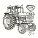 A Superman logo reimagined as a tractor symbol, with John Deere and Case IH colors tattoo design idea