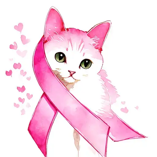 Breast cancer Ribbon with a kitty tattoo design idea