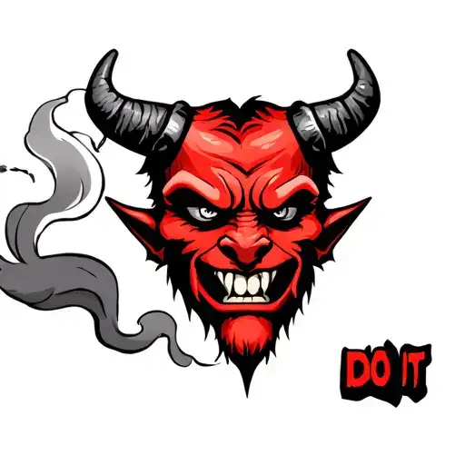 a devil smoking with horns cartoonish a little with writing do it tattoo design idea