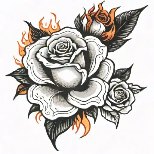 create a tattoo, and a rose on fire with the name yasmin tattoo design idea