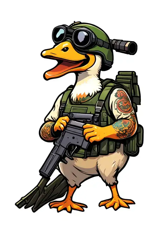 Silly goose, holding an M4, wearing duel tube NVGs and a helmet  tattoo design idea