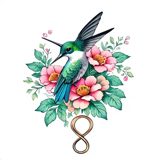 Hummingbird,flowers, infinity symbol tattoo design idea