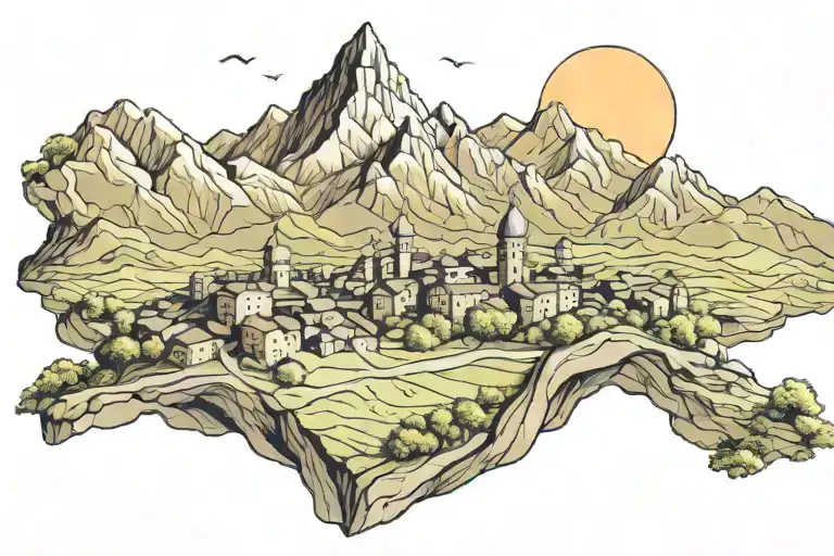 Country of Georgia Tbilisi mountains at night tattoo design idea