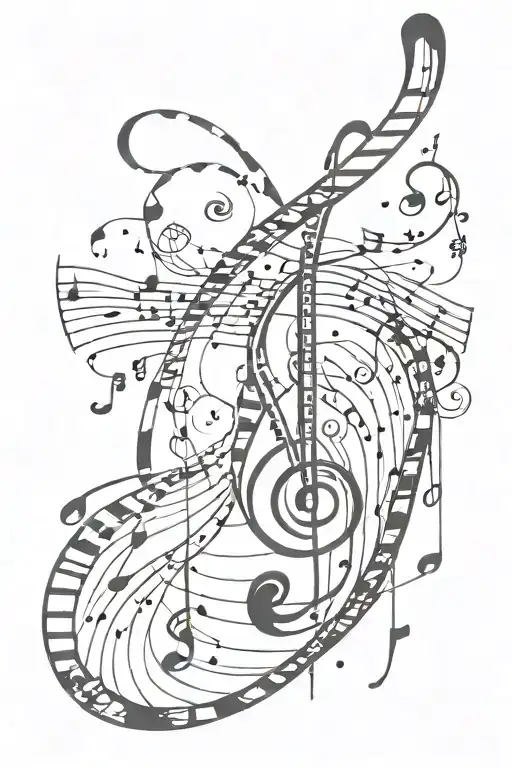 I want a tattoo that incorporates a a dna strand and treble clef and other musical elements tattoo design idea
