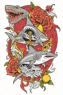 lemon shark surrounding anchor tattoo design idea