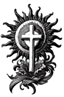 uruguayan sun with cross underneath and filigree tattoo design idea