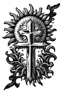 uruguayan sun with cross underneath and filigree tattoo design idea