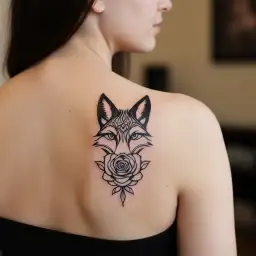 fox and rose tattoo design idea