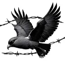 to Dice and the barbed wire bird flying tattoo design idea
