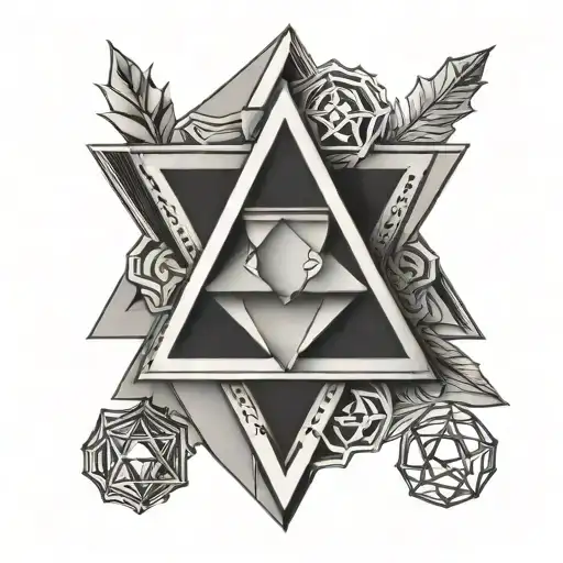 the Star of David and Benz and Audi logos in geometric style tattoo design idea