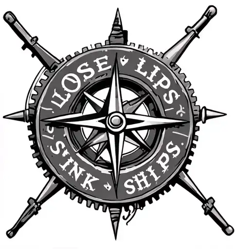 "Loose lips sink ships" compass and gears  tattoo design idea