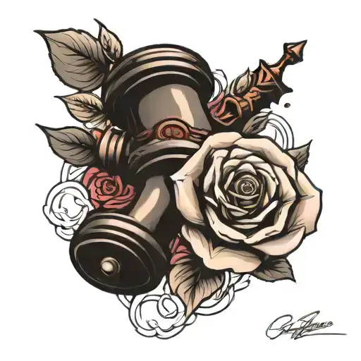 gavel and rose intertwined tattoo design idea