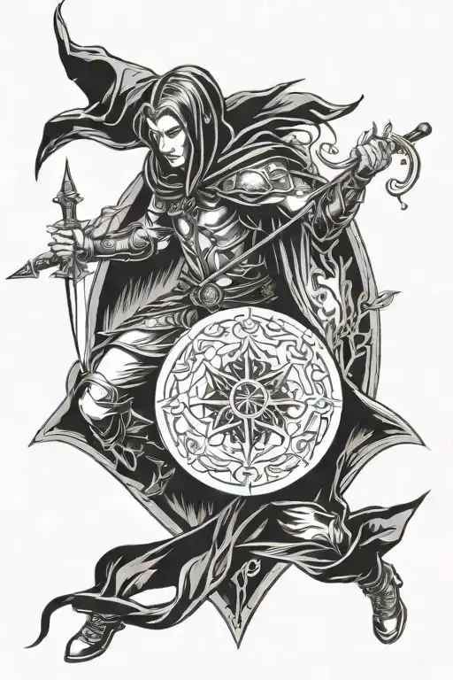 Lord of the rings high elven warrior with shield and sword  tattoo design idea