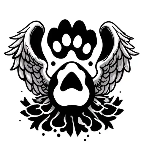 dog paw prints with angel wings tattoo design idea