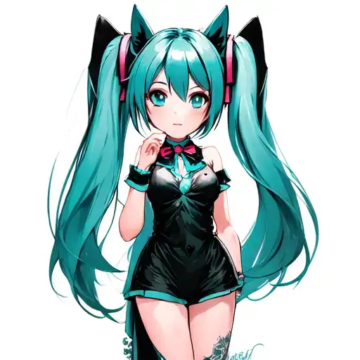 Hatsune Miku with nyamurae tattoo design idea